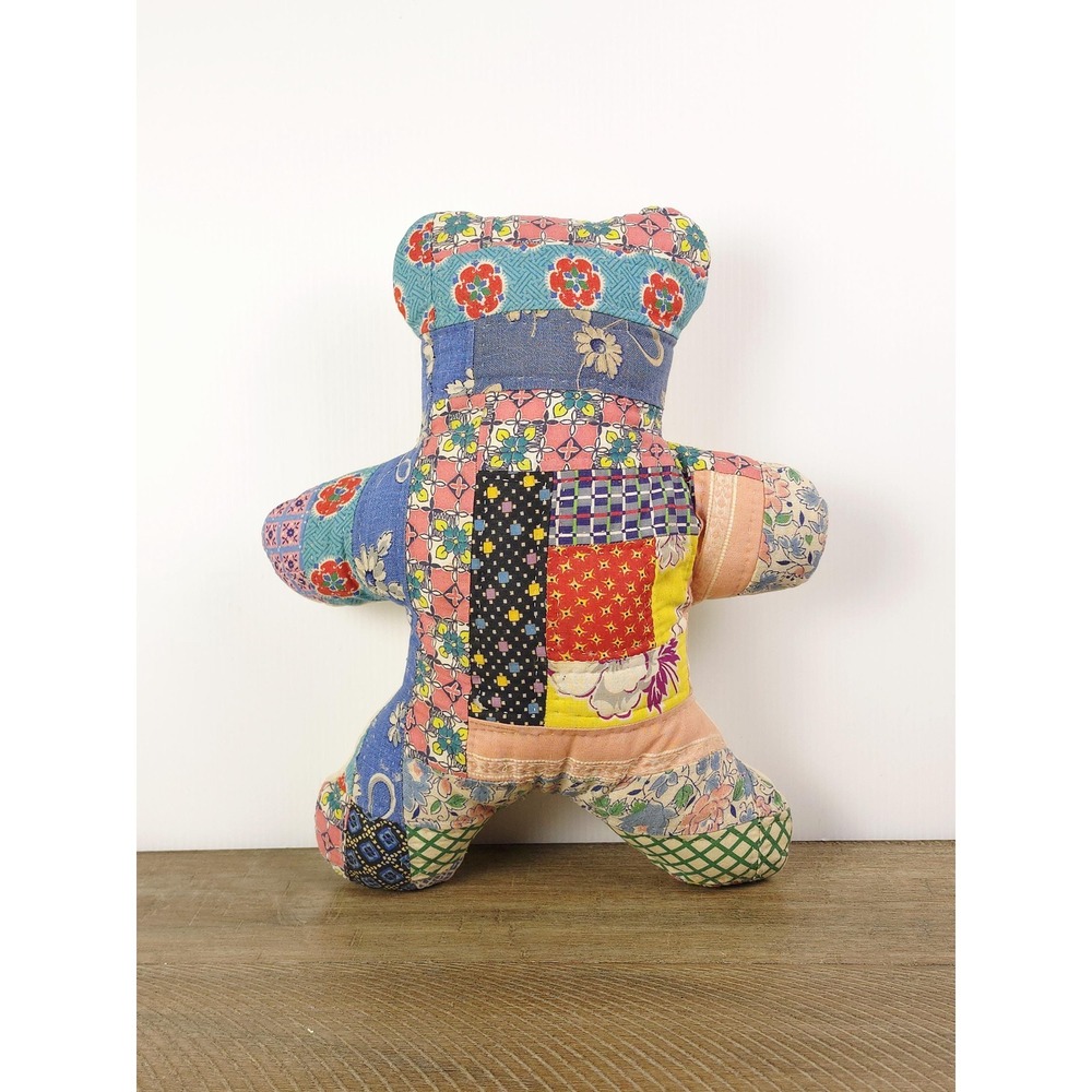 Handmade Quilt Scrap Teddy Bear, Vintage Quilted Pillow
